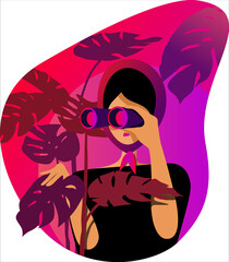 A girl is watching someone in the jungle