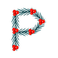 Fototapeta premium Watercolor Christmas P letter design, Christmas and New Year alphabet for different designs.