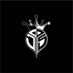J S circle monogram logo emblem style with clown crown shape vector decoration
