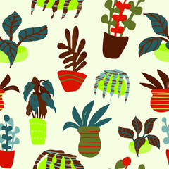Seamless pattern with potted plants
