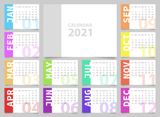 2021 calendar template with modern flat style
