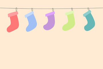 Drawing of hanging Christmas stockings, simple vector illustration