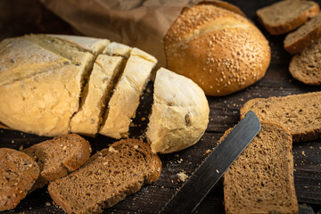 Various fresh home baked bread, craft bakery