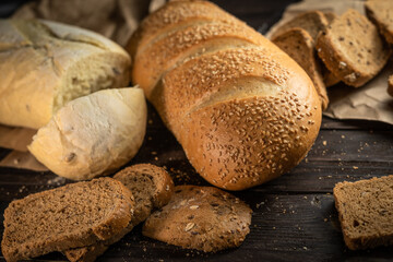 Various fresh home baked bread, craft bakery