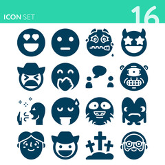 Simple set of 16 icons related to sad