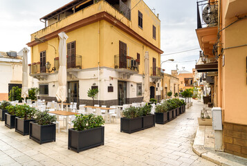 Terrasini, Sicily, Italy - September 25, 2020: Narrow streets in the center of Terrasini, province of Palermo.