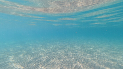 Underwater Aegean sea paradise beach with emerald - turquoise sea, Greece