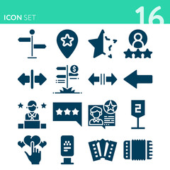 Simple set of 16 icons related to indicating