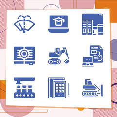 Simple set of 9 icons related to machine learning