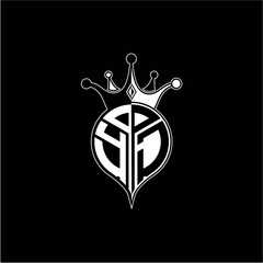 Y J circle monogram logo emblem style with clown crown shape vector decoration