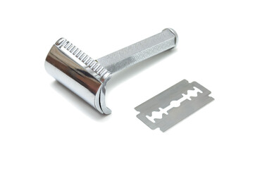 safety razor and the blade for her on a white background