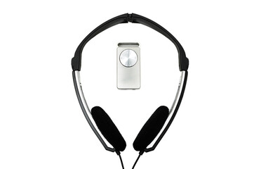 player and earphones isolated on white background