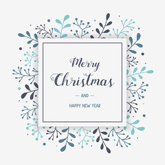 Christmas greeting card with hand drawn decorations. Concept of Xmas background with wishes. Vector