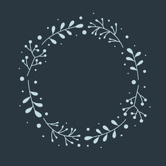 Christmas greeting card with ornaments. Xmas wreath with mistletoe branches. Vector