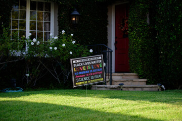 Los Angeles, California, USA - October 2020: In this home we believe. Black lives matter poster....