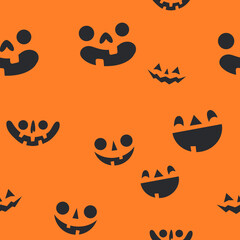 Halloween pumpkin faces seamless pattern. Carved pumpkins texture background.