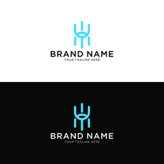 Isometric letter H logo perspective hipster monogram, simple linear typography blue and white emblem, HHH 3D art symbol