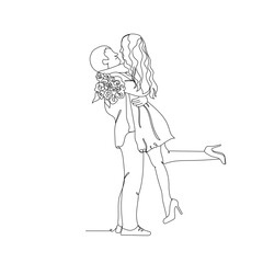 Love. Beautiful romantic couple characters - one line drawing. Vector illustration continuous line drawing.