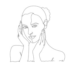 Beauty skin. Beautiful woman face portrait - one line drawing. Vector illustration continuous line drawing.
