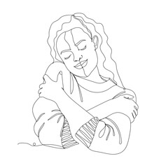 Beautiful young woman portrait - one line drawing. Vector illustration continuous line drawing.