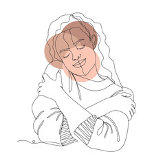 Abstract. Beautiful young woman portrait - one line drawing. Vector illustration continuous line drawing.