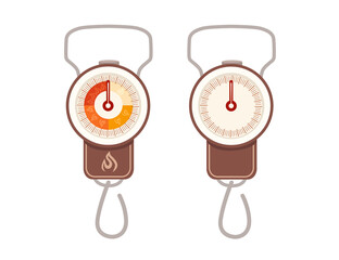 Two version of hand spring scale classic scale and abstract spice level scoville scale flat vector illustration on white background