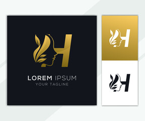 Letter H with luxury natural feminine beauty logo template