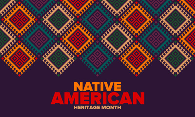 Fototapeta premium Native American Heritage Month in November. American Indian culture. Celebrate annual in United States. Tradition pattern. Poster, card, banner and background. Vector ornament, illustration