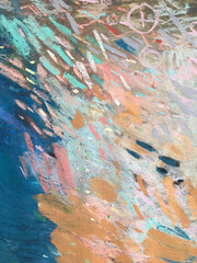 Abstract bright pencil texture for banner. Pastel textured background. Artistic wallpaper with multicolor shapes, vivid lines, painting spots. Vibrant template banner — Contemporary art background.