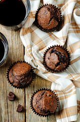 Chocolate chips oats chocolate muffins with coffee