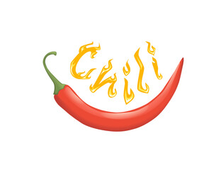 Burning hot red chili pepper with chili fire label flat vector illustration of hot vegetables spicy food ingredient