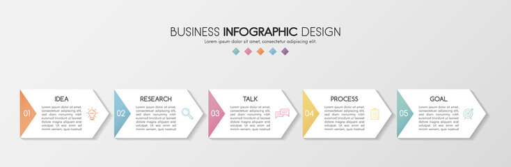 Colourful infographic template with 5 steps. Vector