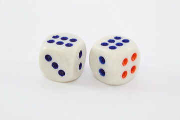Two dice for games with the number six
