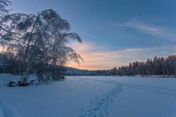 Fototapeta na wymiar Sunset in winter field