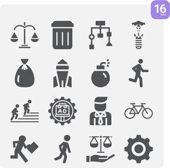 Simple set of disposal related filled icons.