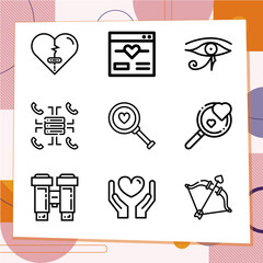 Simple set of 9 icons related to hub
