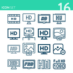 Obraz na płótnie Canvas Simple set of 16 icons related to hd