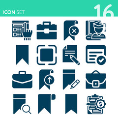 Simple set of 16 icons related to fact
