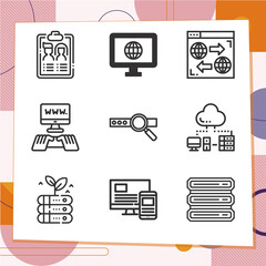 Simple set of 9 icons related to computer network
