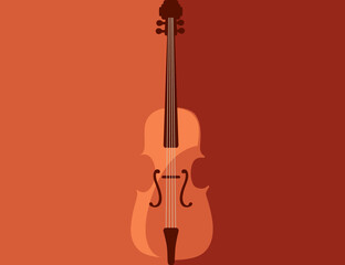 Classical wooden violin musical instrument flat vector illustration on red and orange background © Alfmaler