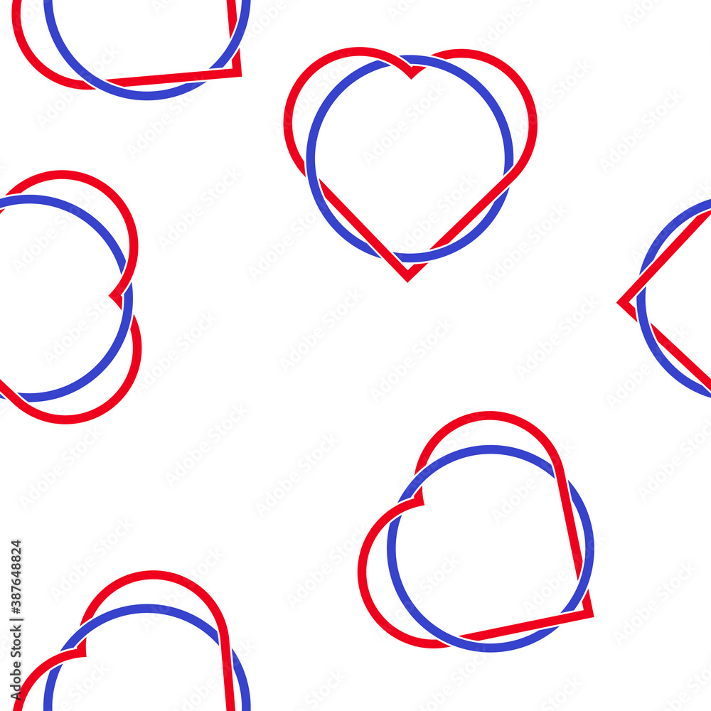 Poster vector heart and circle seamless pattern on a white background.