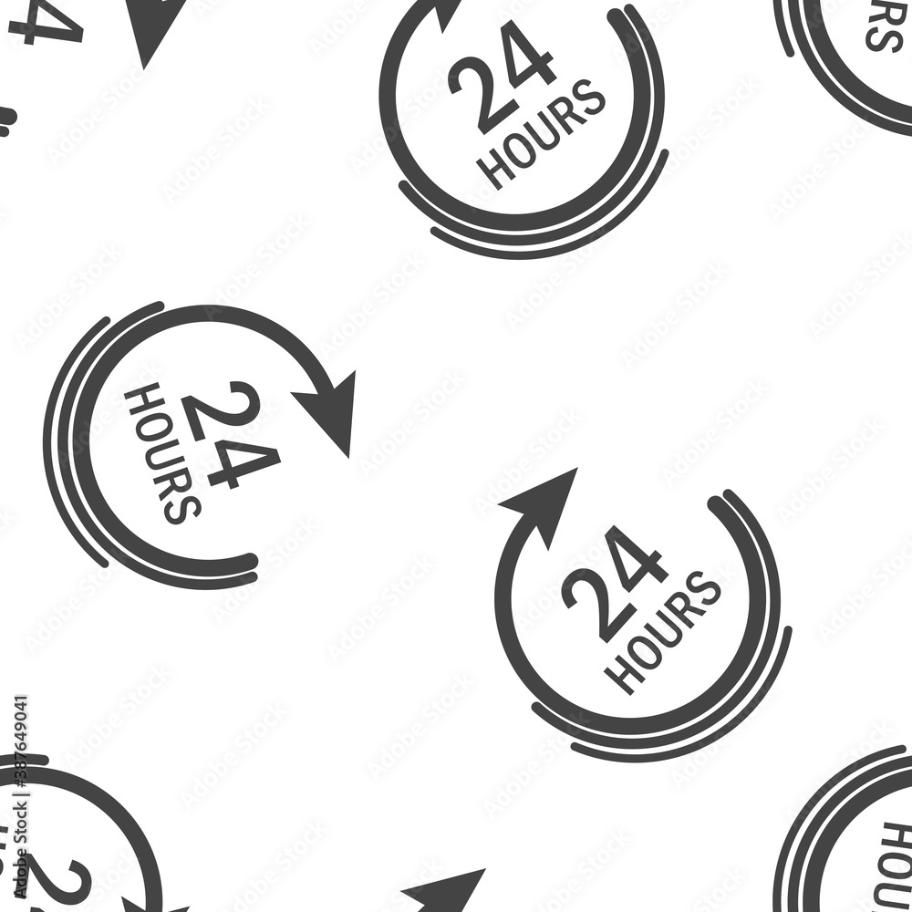 Poster vector icon of a clock. 24 hours. vector illustration clock seamless pattern on a white background.