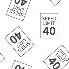 Vector Speed Limit 40 mph  seamless pattern on a white background.