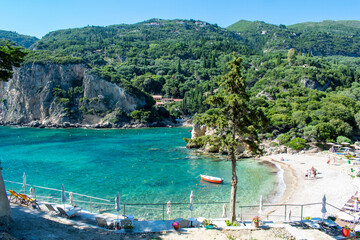 The beautiful beach of Agios Petros in Palaiokastritsa, Corfu, Greece