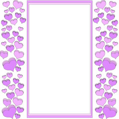 A romantic soft pink or purple frame, white sheet of paper or the screen of the phone. Beautiful hearts on each side. Greeting card for Valentine's Day, anniversary, wedding