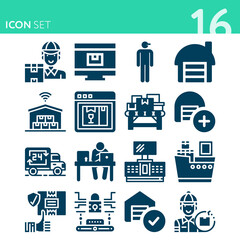 Simple set of 16 icons related to merchant vessels