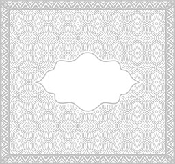 Oriental Asian square background with empty frame for text. Greeting card or invitation. White and grey