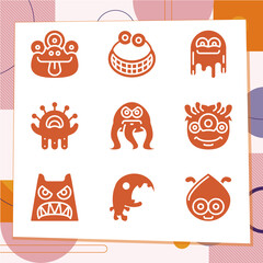 Simple set of 9 icons related to monstrous