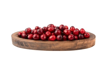 Cranberries in wooden bowl isolated on white
