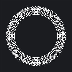 Asian Indian Oriental ethnic round frame with empty space for text or photo. For invitations, announcements and photo frame. Black and white